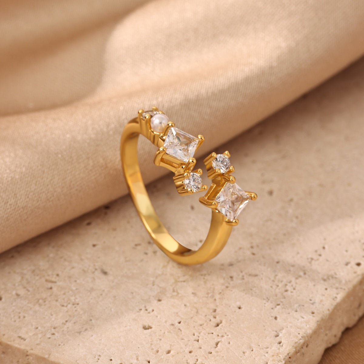 Electroplated Flowers Ring For Women In Copper With 18K Real Gold PVD Coating And Zircon Inlay