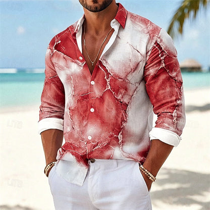 Marble Casual Long Sleeve Men's Shirt In Polyester Featuring 3D Print With Placket