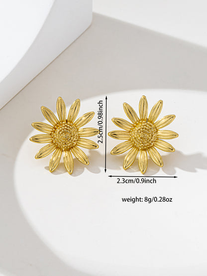 Bohemian Unisex Stud Earrings With Three-dimensional Flower Design In Golden Plated Zinc Alloy And Iron Posts