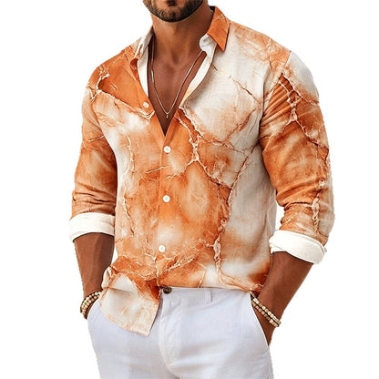 Marble Casual Long Sleeve Men's Shirt In Polyester Featuring 3D Print With Placket