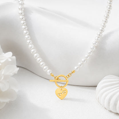 Constellation Pendant Necklace For Women With 18K Real Gold Plated 0.03µm Beaded Chain, 201 Stainless Steel, Waterproof Non Tarnish