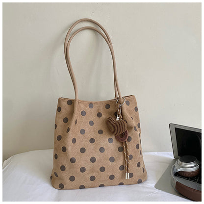 Women’s Polka Dots PU Leather Bucket Bag With Sewing Thread Detail, Single Shoulder Strap