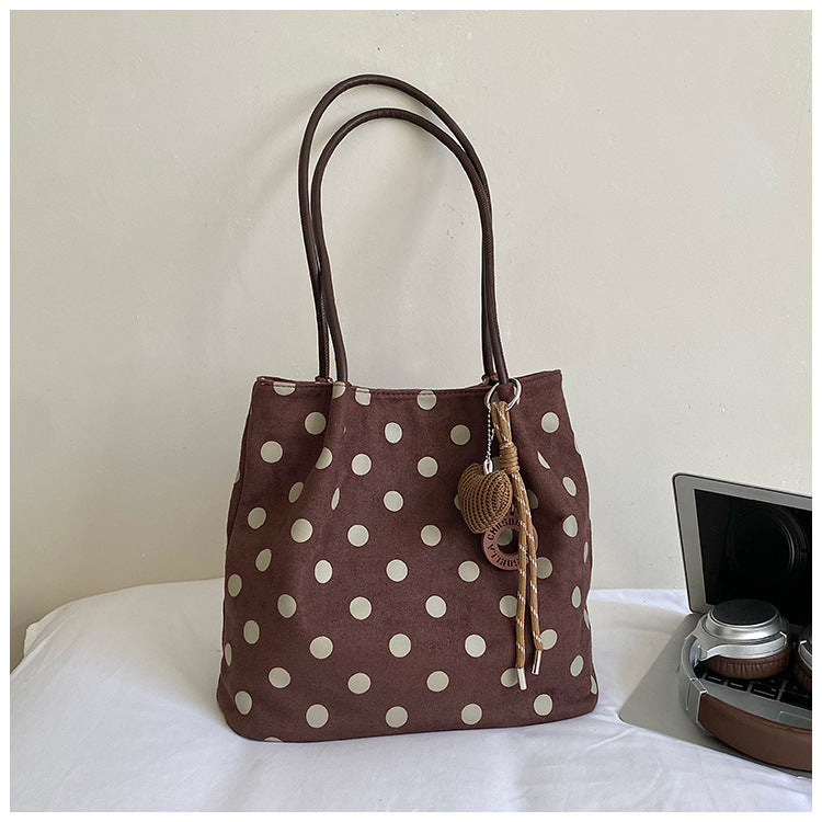 Women’s Polka Dots PU Leather Bucket Bag With Sewing Thread Detail, Single Shoulder Strap