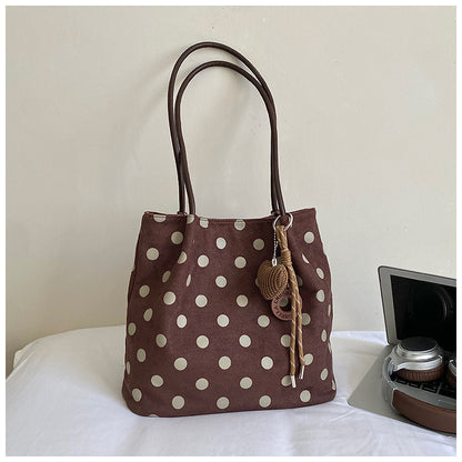 Women’s Polka Dots PU Leather Bucket Bag With Sewing Thread Detail, Single Shoulder Strap