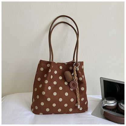 Women’s Polka Dots PU Leather Bucket Bag With Sewing Thread Detail, Single Shoulder Strap