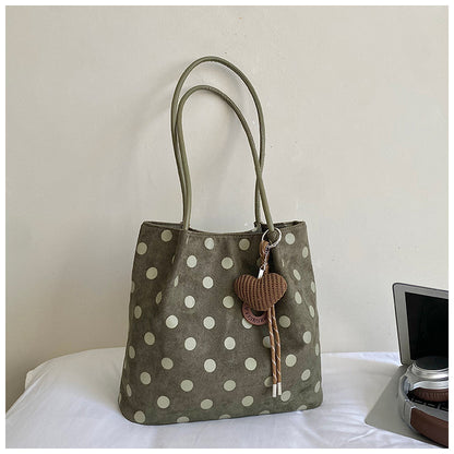 Women’s Polka Dots PU Leather Bucket Bag With Sewing Thread Detail, Single Shoulder Strap