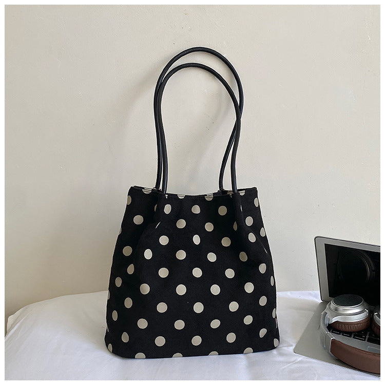 Women’s Polka Dots PU Leather Bucket Bag With Sewing Thread Detail, Single Shoulder Strap