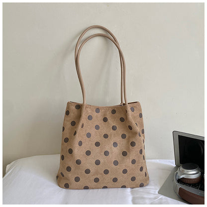 Women’s Polka Dots PU Leather Bucket Bag With Sewing Thread Detail, Single Shoulder Strap