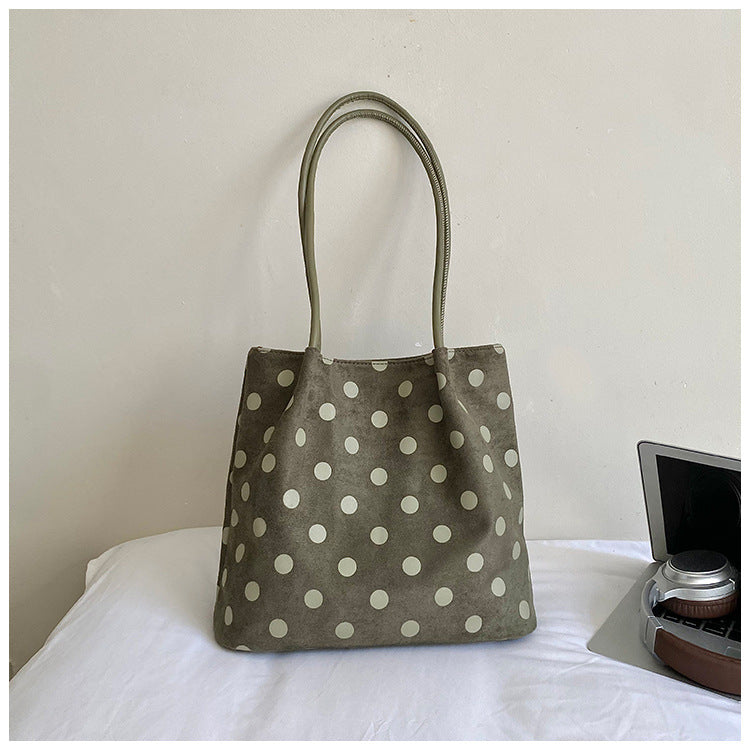 Women’s Polka Dots PU Leather Bucket Bag With Sewing Thread Detail, Single Shoulder Strap