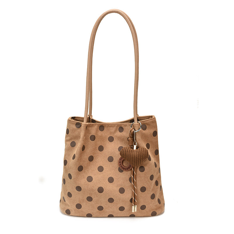 Women’s Polka Dots PU Leather Bucket Bag With Sewing Thread Detail, Single Shoulder Strap