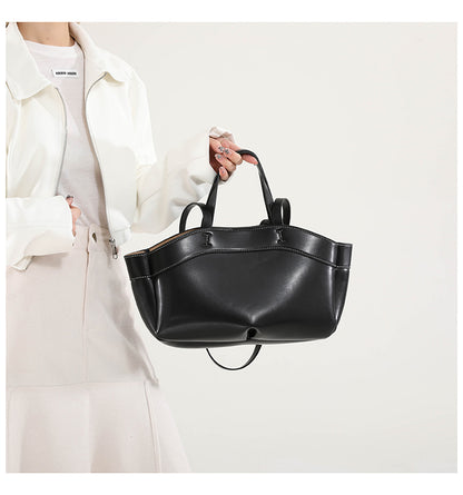 Women's PU Leather Bucket Tote Bag With Sewing Thread Detail, Top Handle, Perfect For Autumn And Winter
