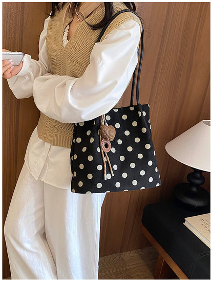 Women’s Polka Dots PU Leather Bucket Bag With Sewing Thread Detail, Single Shoulder Strap