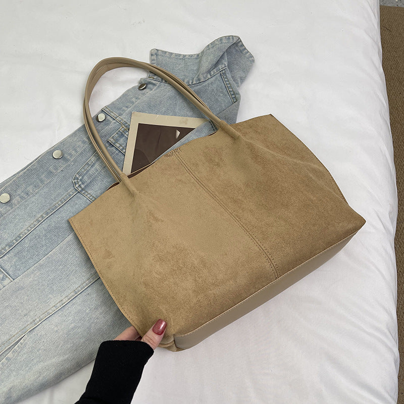 Solid Color Square Suede Underarm Bag For Women With Sewing Thread Detail And Single Shoulder Strap