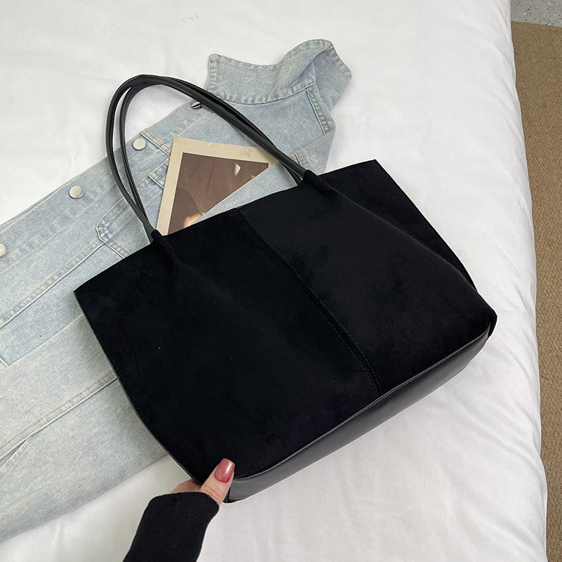Solid Color Square Suede Underarm Bag For Women With Sewing Thread Detail And Single Shoulder Strap