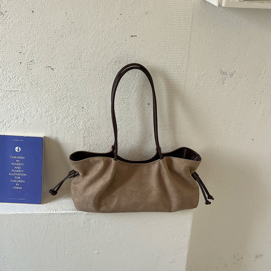 Women’s Square Suede Tote Bag With Sewing Thread Detail, Single Shoulder Strap, Perfect For Autumn And Winter