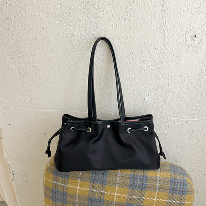 Women’s Square Splicing Tote Bag With Sewing Thread Detail, Made Of Polyester, Featuring Single Shoulder Strap