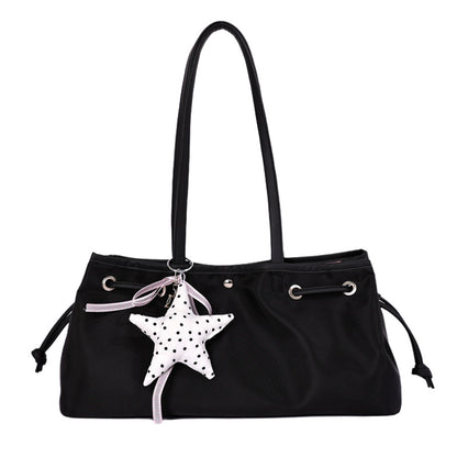 Women’s Square Splicing Tote Bag With Sewing Thread Detail, Made Of Polyester, Featuring Single Shoulder Strap