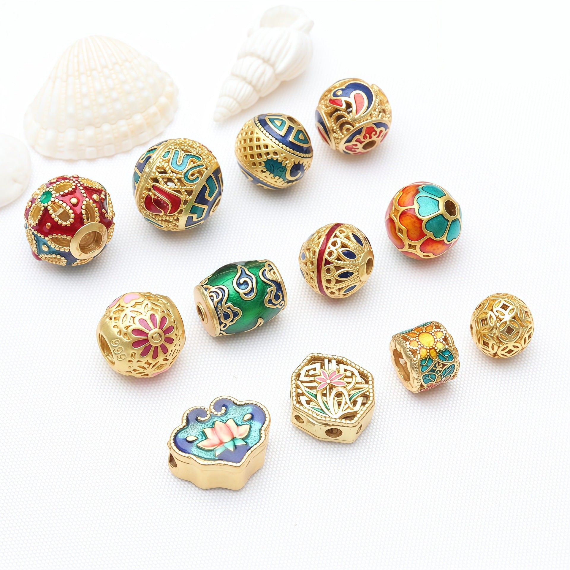 Copper Ball Spacer Bars With Enamel Craft In Gold Featuring Oil Dyeing For Jewelry Accessories