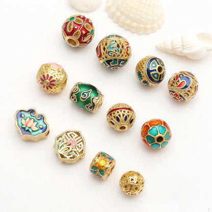 Copper Ball Spacer Bars With Enamel Craft In Gold Featuring Oil Dyeing For Jewelry Accessories