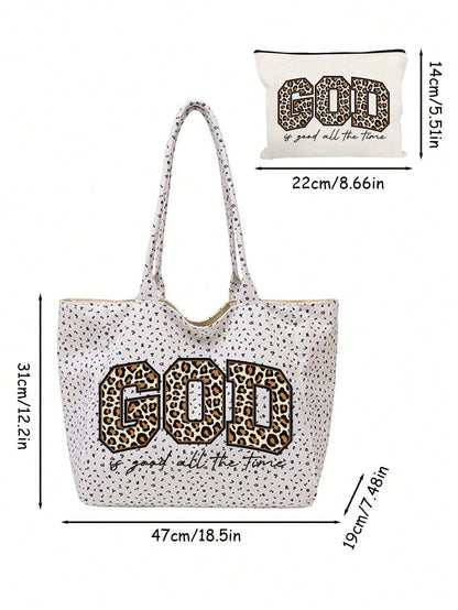 Unisex Square Polyester Shoulder Bag With Double Handle, Featuring Letter Pattern, Suitable For All Seasons