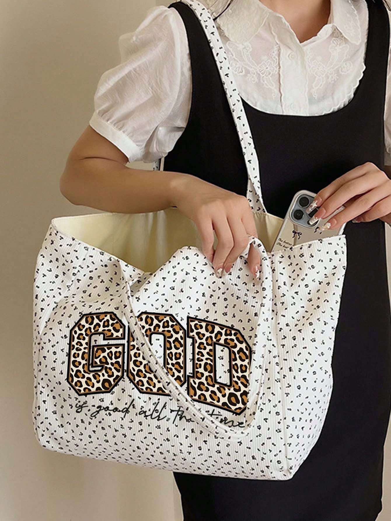 Unisex Square Polyester Shoulder Bag With Double Handle, Featuring Letter Pattern, Suitable For All Seasons