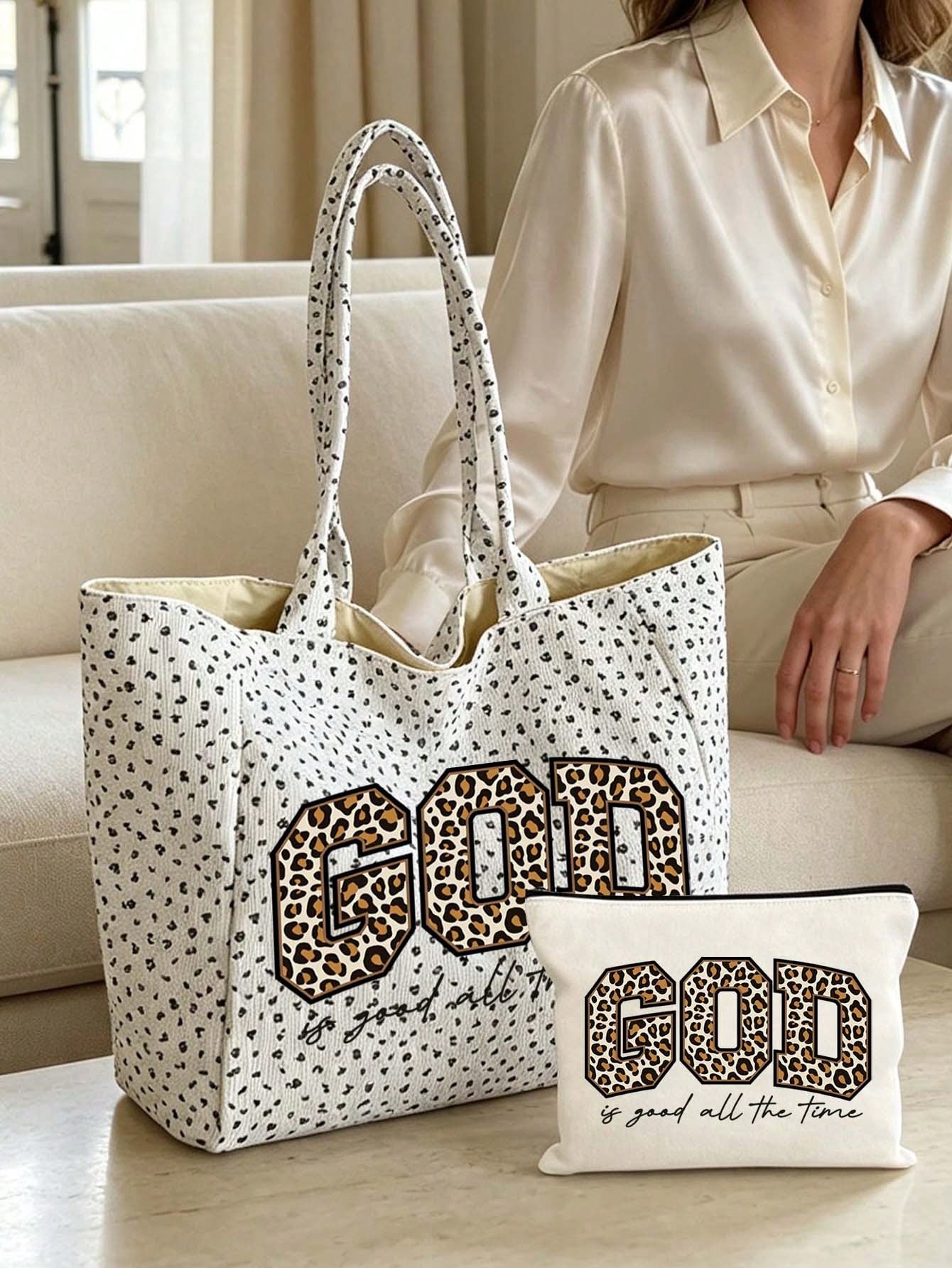Unisex Square Polyester Shoulder Bag With Double Handle, Featuring Letter Pattern, Suitable For All Seasons