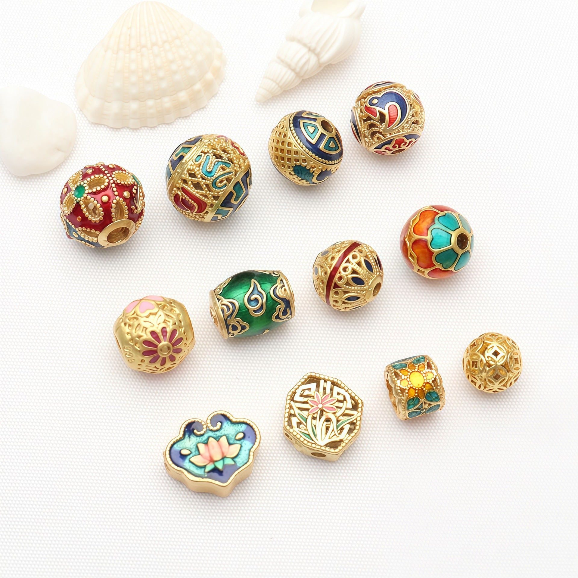 Copper Ball Spacer Bars With Enamel Craft In Gold Featuring Oil Dyeing For Jewelry Accessories