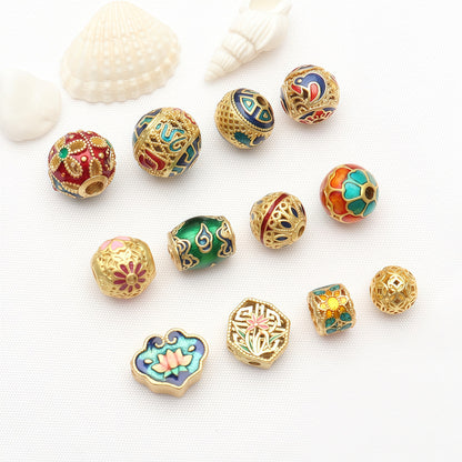 Copper Ball Spacer Bars With Enamel Craft In Gold Featuring Oil Dyeing For Jewelry Accessories