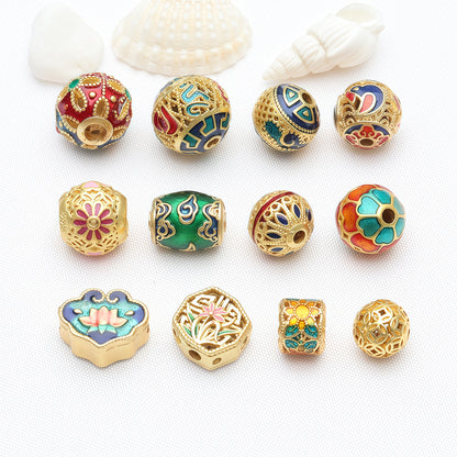 Copper Ball Spacer Bars With Enamel Craft In Gold Featuring Oil Dyeing For Jewelry Accessories
