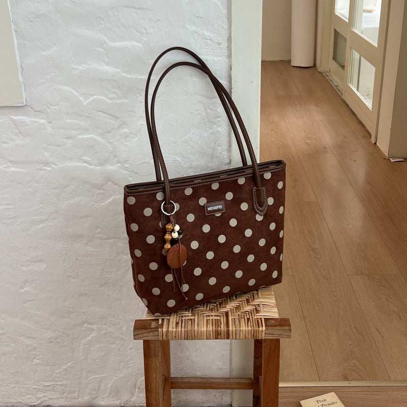 Women’s Polka Dots Square Tote Bag In PU Leather Featuring Sewing Thread Detail, Perfect For Autumn
