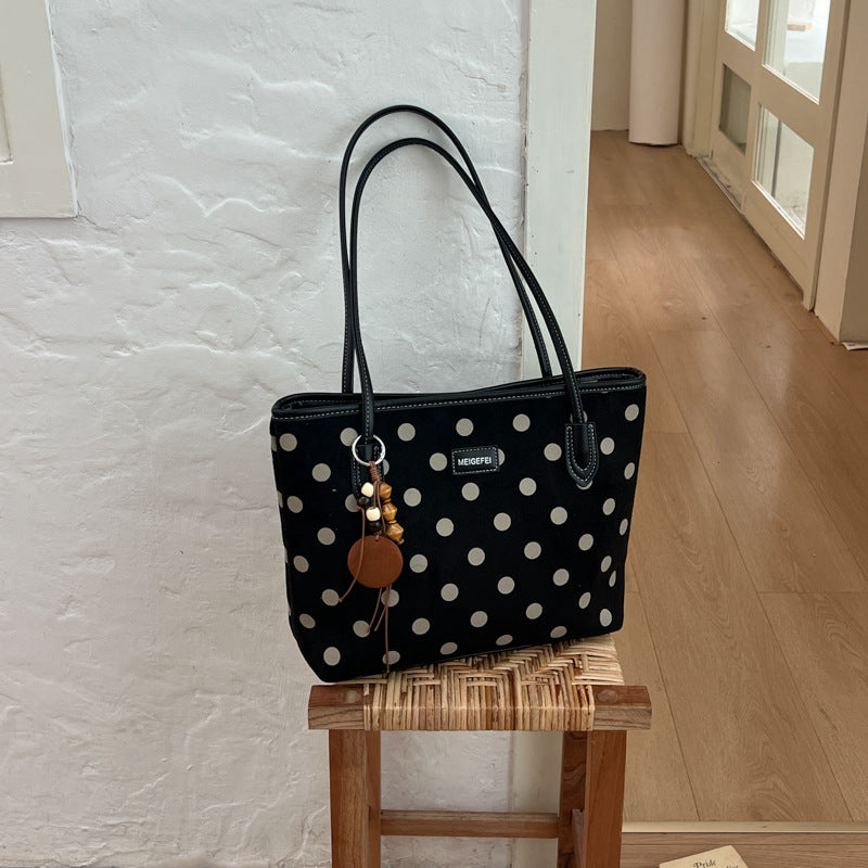 Women’s Polka Dots Square Tote Bag In PU Leather Featuring Sewing Thread Detail, Perfect For Autumn