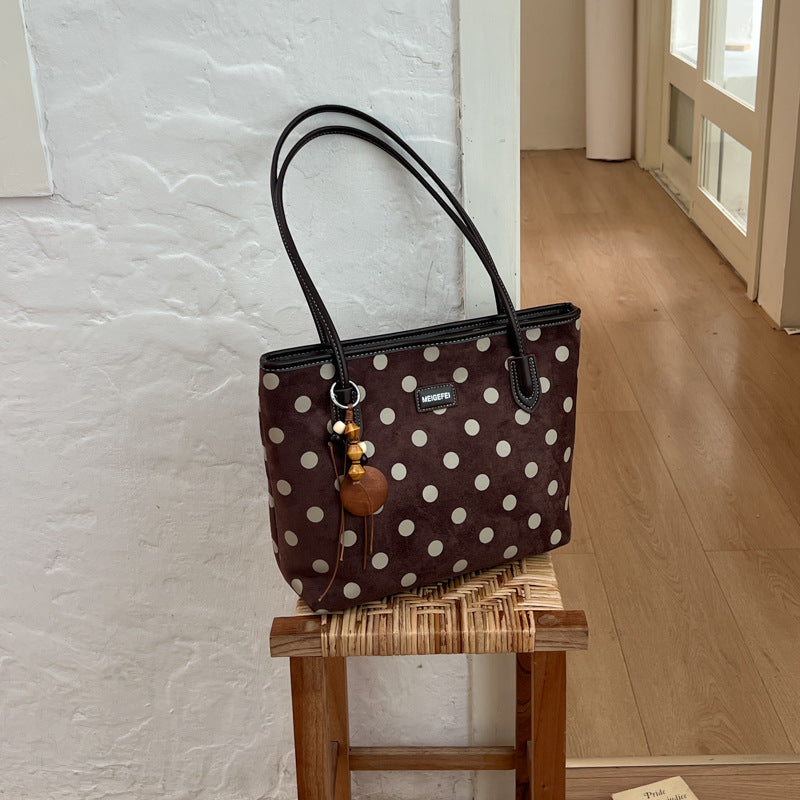 Women’s Polka Dots Square Tote Bag In PU Leather Featuring Sewing Thread Detail, Perfect For Autumn