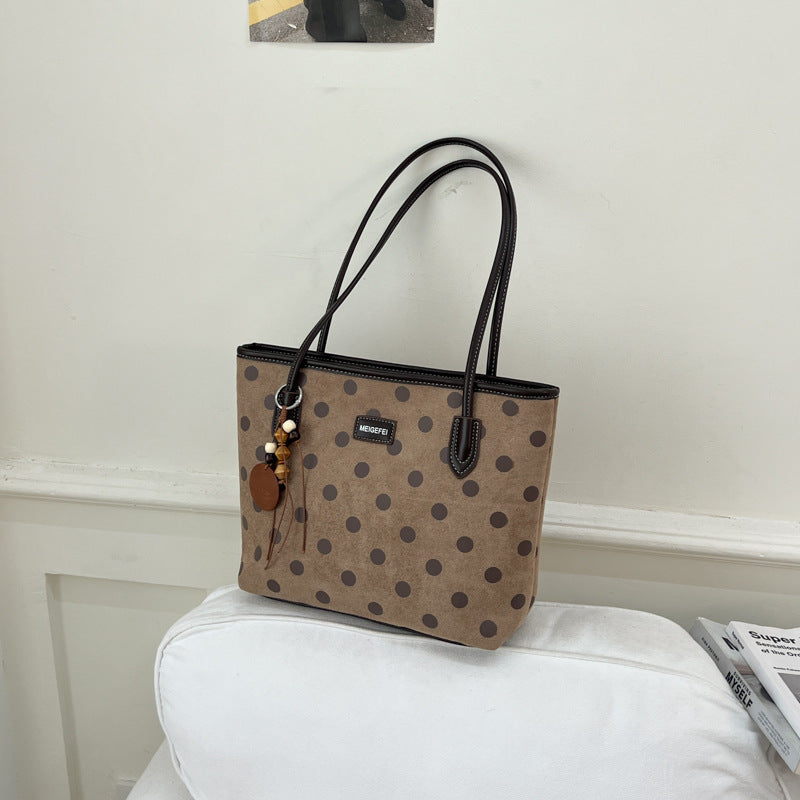 Women’s Polka Dots Square Tote Bag In PU Leather Featuring Sewing Thread Detail, Perfect For Autumn