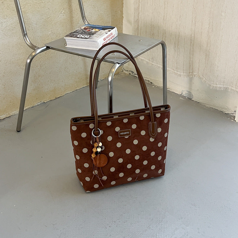 Women’s Polka Dots Square Tote Bag In PU Leather Featuring Sewing Thread Detail, Perfect For Autumn
