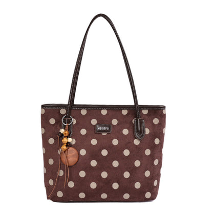 Women’s Polka Dots Square Tote Bag In PU Leather Featuring Sewing Thread Detail, Perfect For Autumn