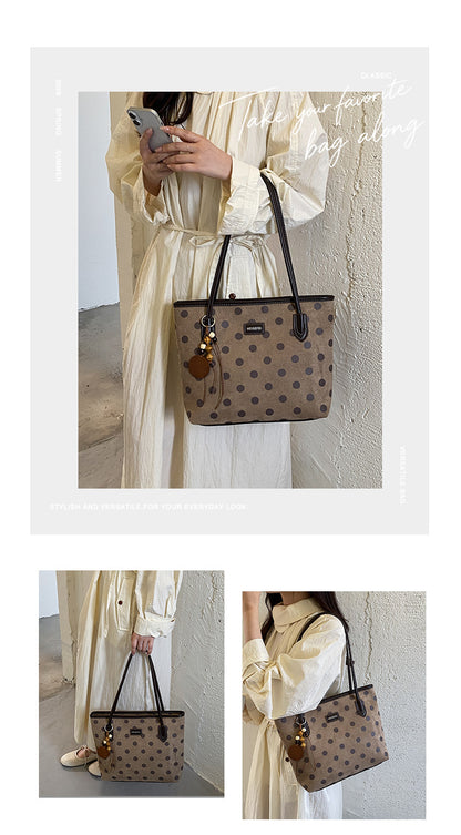 Women’s Polka Dots Square Tote Bag In PU Leather Featuring Sewing Thread Detail, Perfect For Autumn