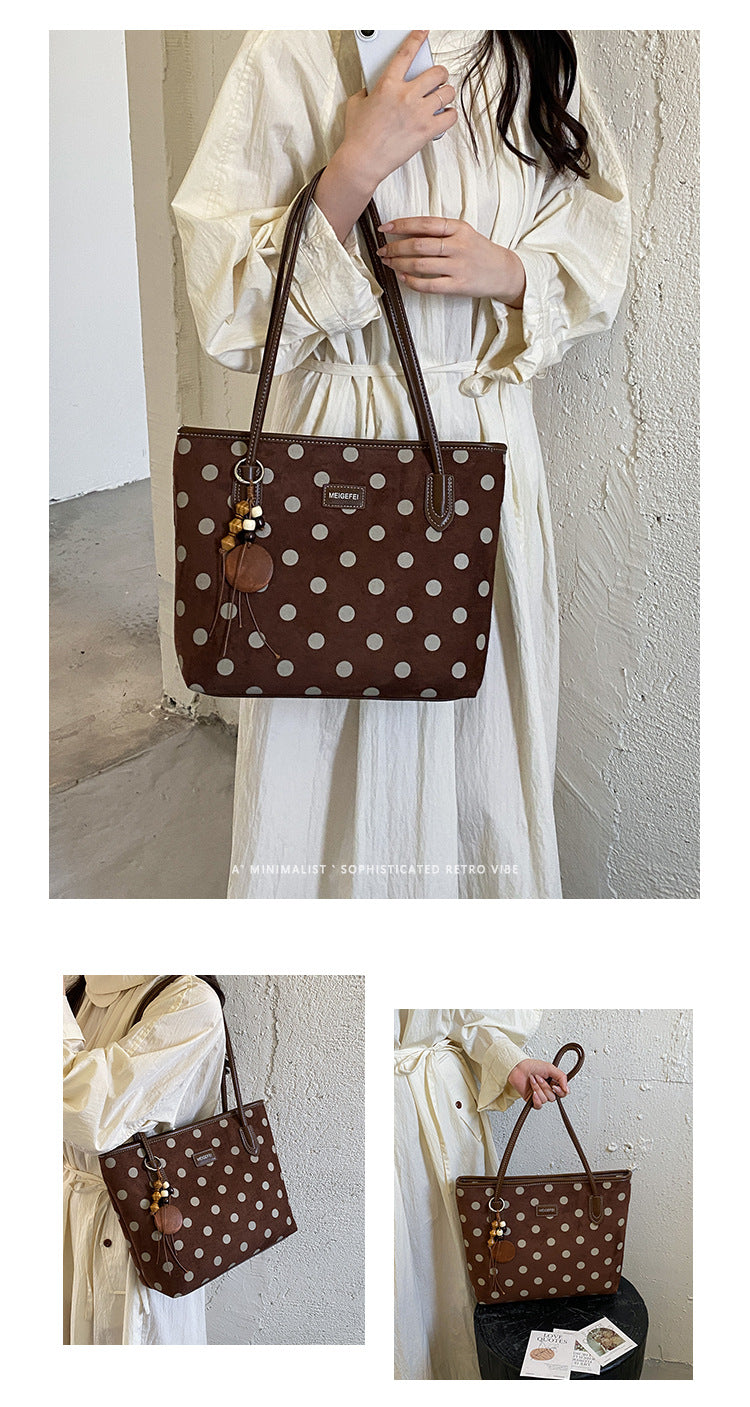 Women’s Polka Dots Square Tote Bag In PU Leather Featuring Sewing Thread Detail, Perfect For Autumn