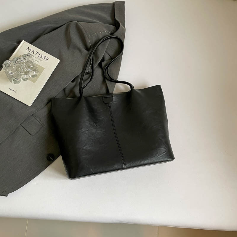 Square PU Leather Tote Bag For Women Featuring Sewing Thread Detail And Top Handle, Ideal For Autumn Use