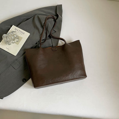 Square PU Leather Tote Bag For Women Featuring Sewing Thread Detail And Top Handle, Ideal For Autumn Use