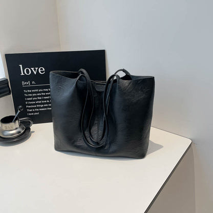 Square PU Leather Tote Bag For Women Featuring Sewing Thread Detail And Top Handle, Ideal For Autumn Use