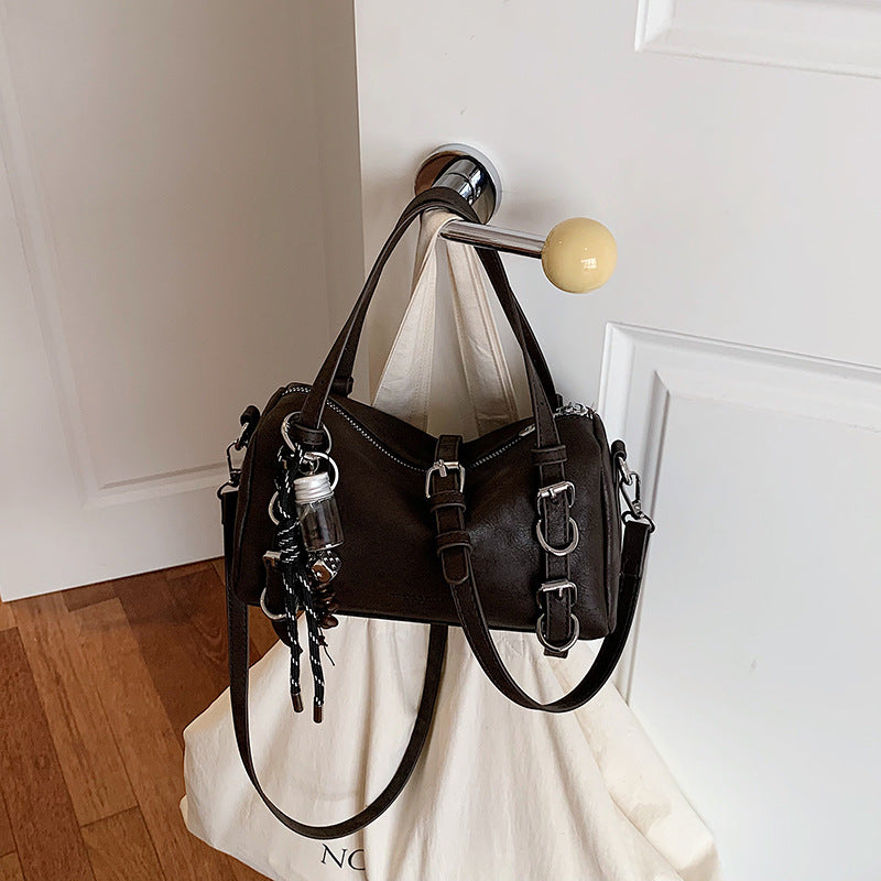 Splicing Pillow Shape Bag In PU Leather With Sewing Thread Detail, Featuring Top Handle, Perfect For Autumn And Winter