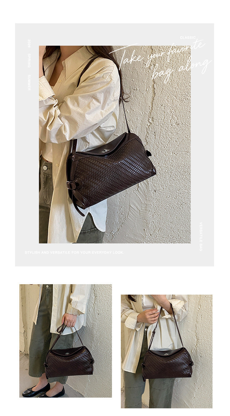 Women’s PU Leather Crossbody Bag In Pillow Shape With Braid Detail And Top Handle, Perfect For Autumn
