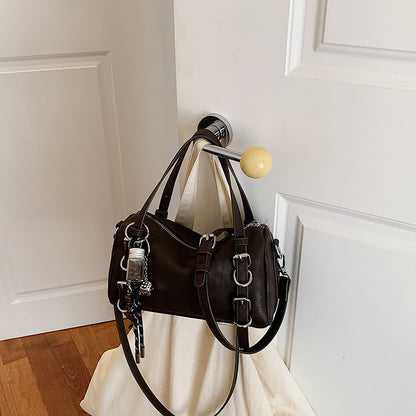 Splicing Pillow Shape Bag In PU Leather With Sewing Thread Detail, Featuring Top Handle, Perfect For Autumn And Winter