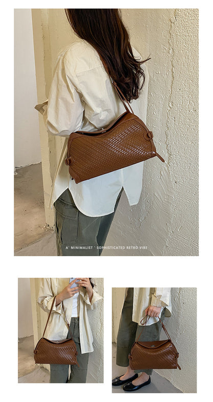 Women’s PU Leather Crossbody Bag In Pillow Shape With Braid Detail And Top Handle, Perfect For Autumn