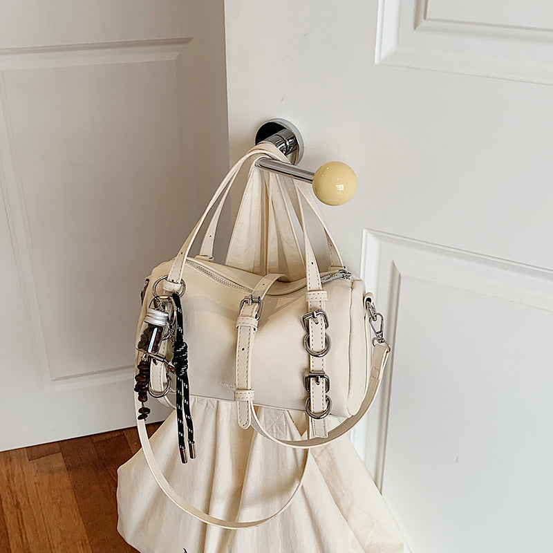 Splicing Pillow Shape Bag In PU Leather With Sewing Thread Detail, Featuring Top Handle, Perfect For Autumn And Winter