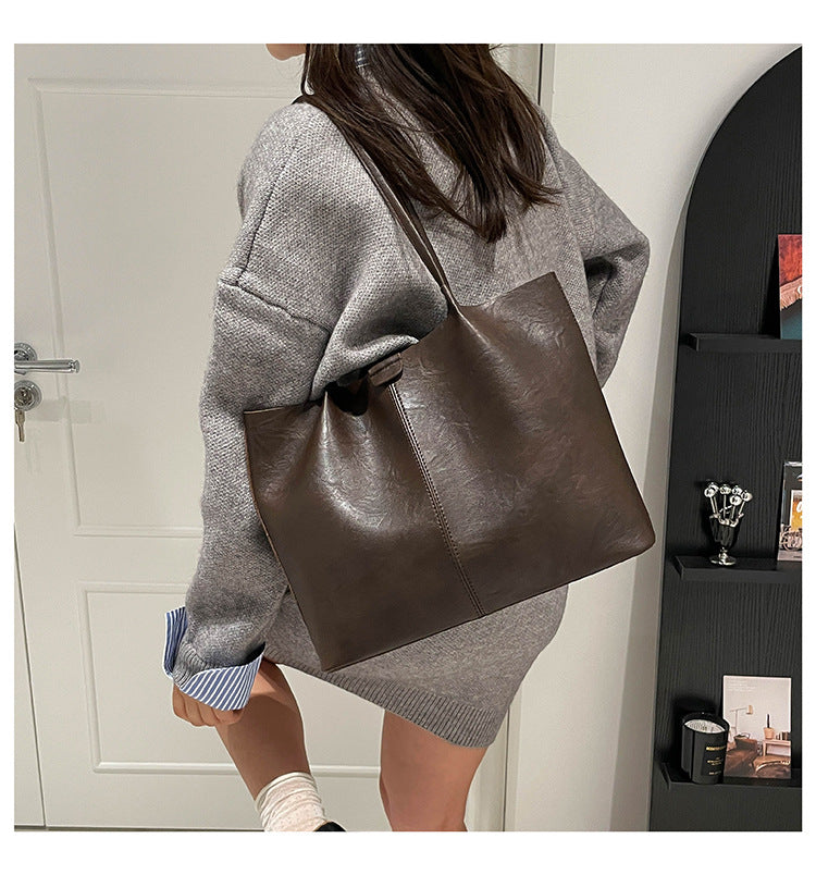 Square PU Leather Tote Bag For Women Featuring Sewing Thread Detail And Top Handle, Ideal For Autumn Use
