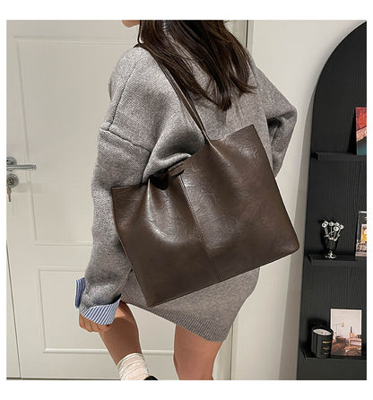 Square PU Leather Tote Bag For Women Featuring Sewing Thread Detail And Top Handle, Ideal For Autumn Use