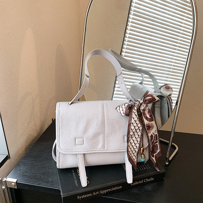 Women’s Square Splicing Messenger Bag In PU Leather Featuring Sewing Thread With Single Shoulder Strap