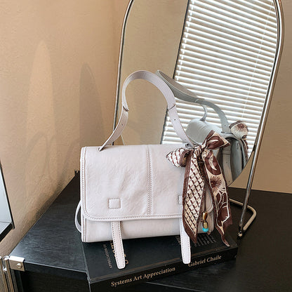 Women’s Square Splicing Messenger Bag In PU Leather Featuring Sewing Thread With Single Shoulder Strap