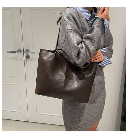 Square PU Leather Tote Bag For Women Featuring Sewing Thread Detail And Top Handle, Ideal For Autumn Use
